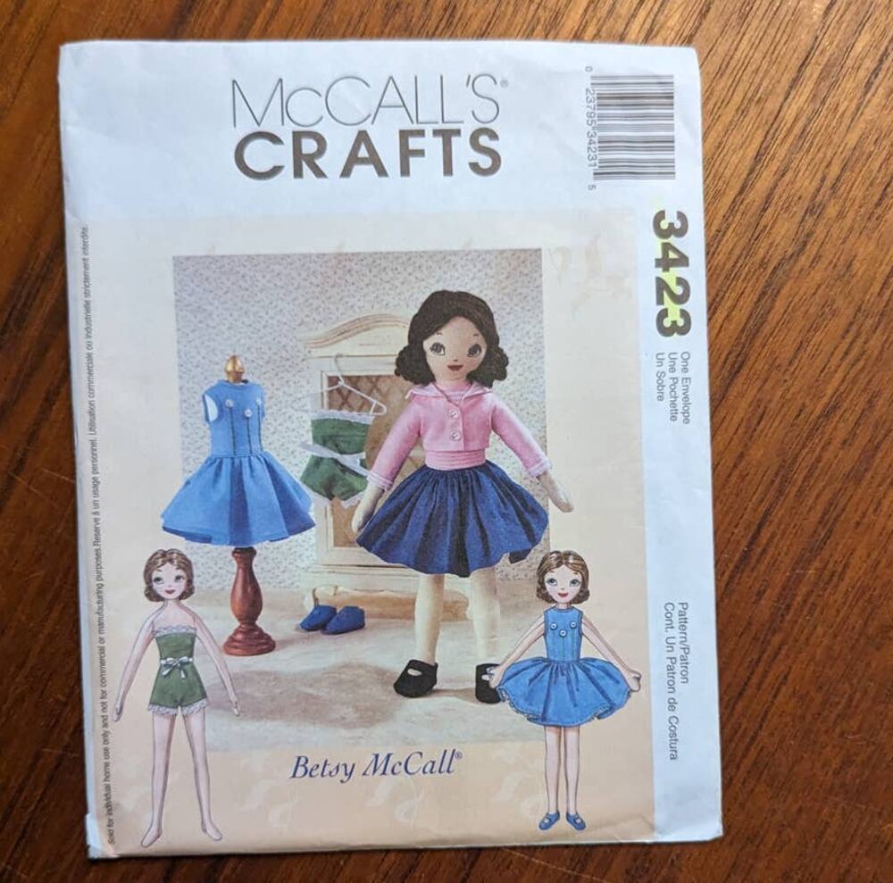 UNCUT McCall's Pattern 3423 for Retro Betsy McCall Doll & Clothes